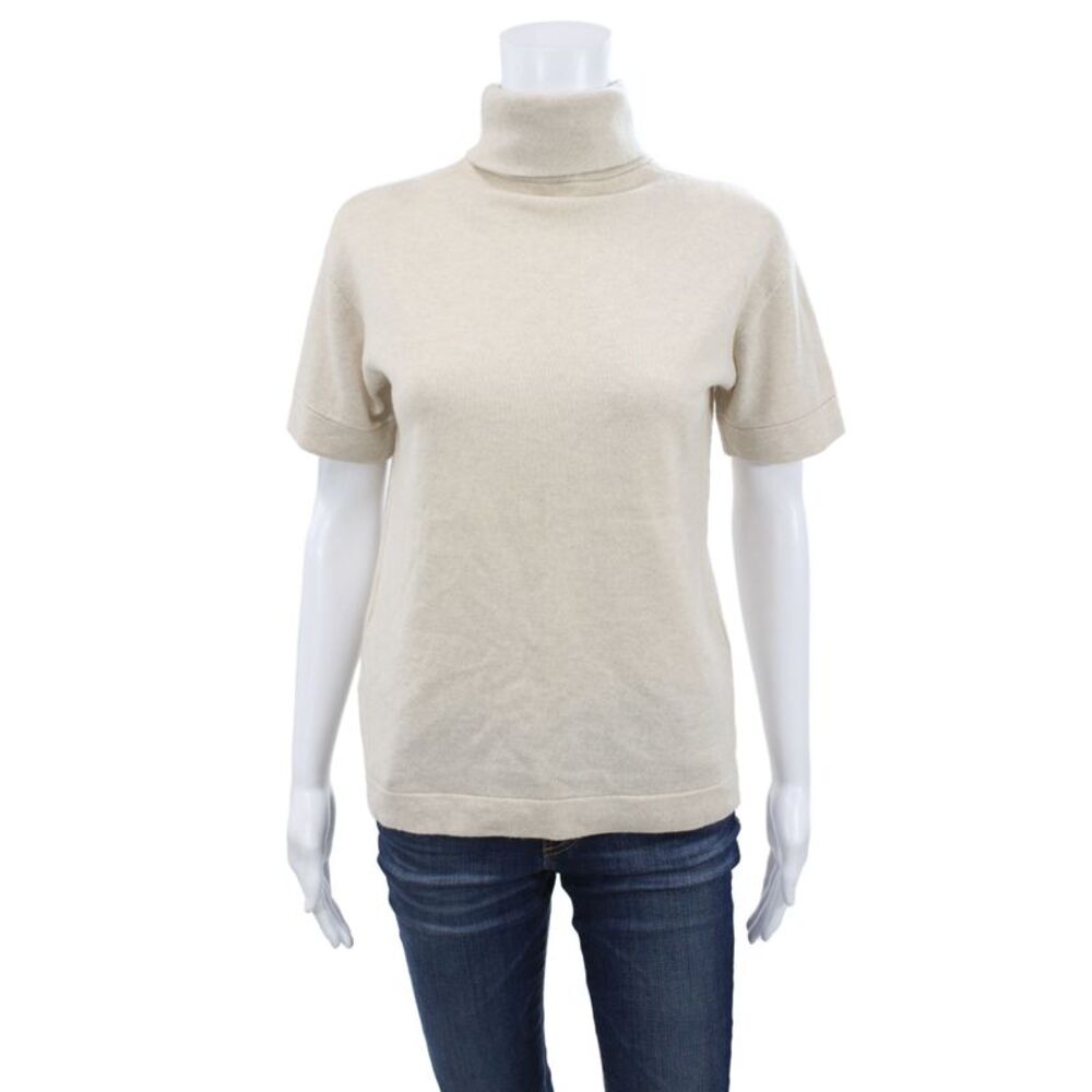 Brunello Cucinelli Womens Cashmere Mock Neck Short Sleeve Tee Beige Size XS
